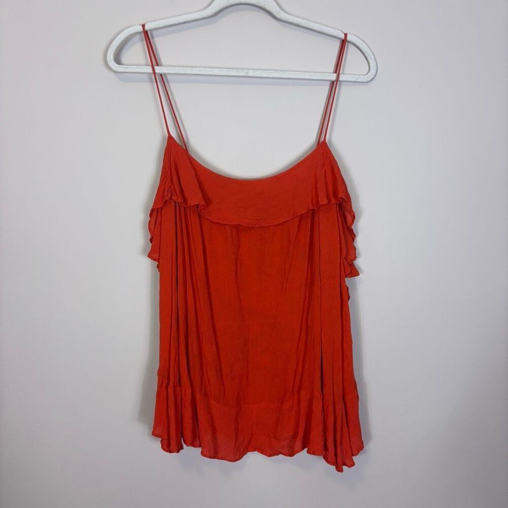 Intimately Free People Orange Ruffle Detail Tank Top Size Small